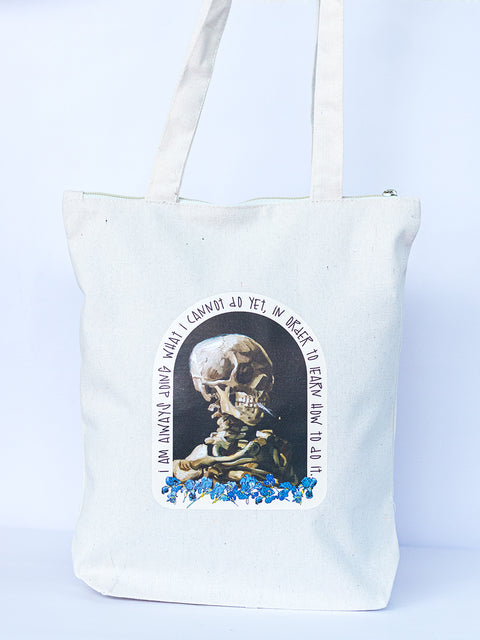 Skull of a Skeleton with Burning Cigarette Tote Bag