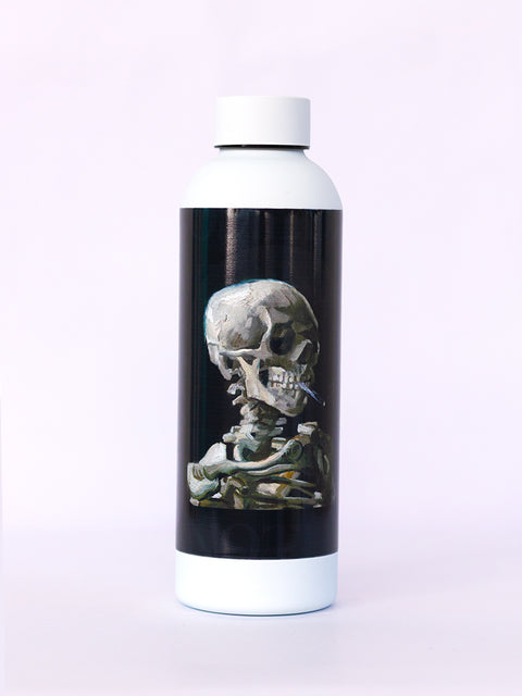 Skull of a skeleton with Burning Cigarette Vaccum Flask